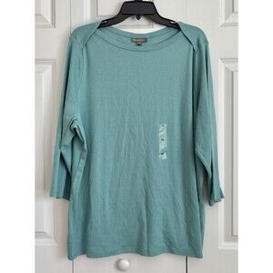 Style & Co. Women's Tops Boat Neck Dusty Turqoise 3/4 Sleeve Cotton Pullover